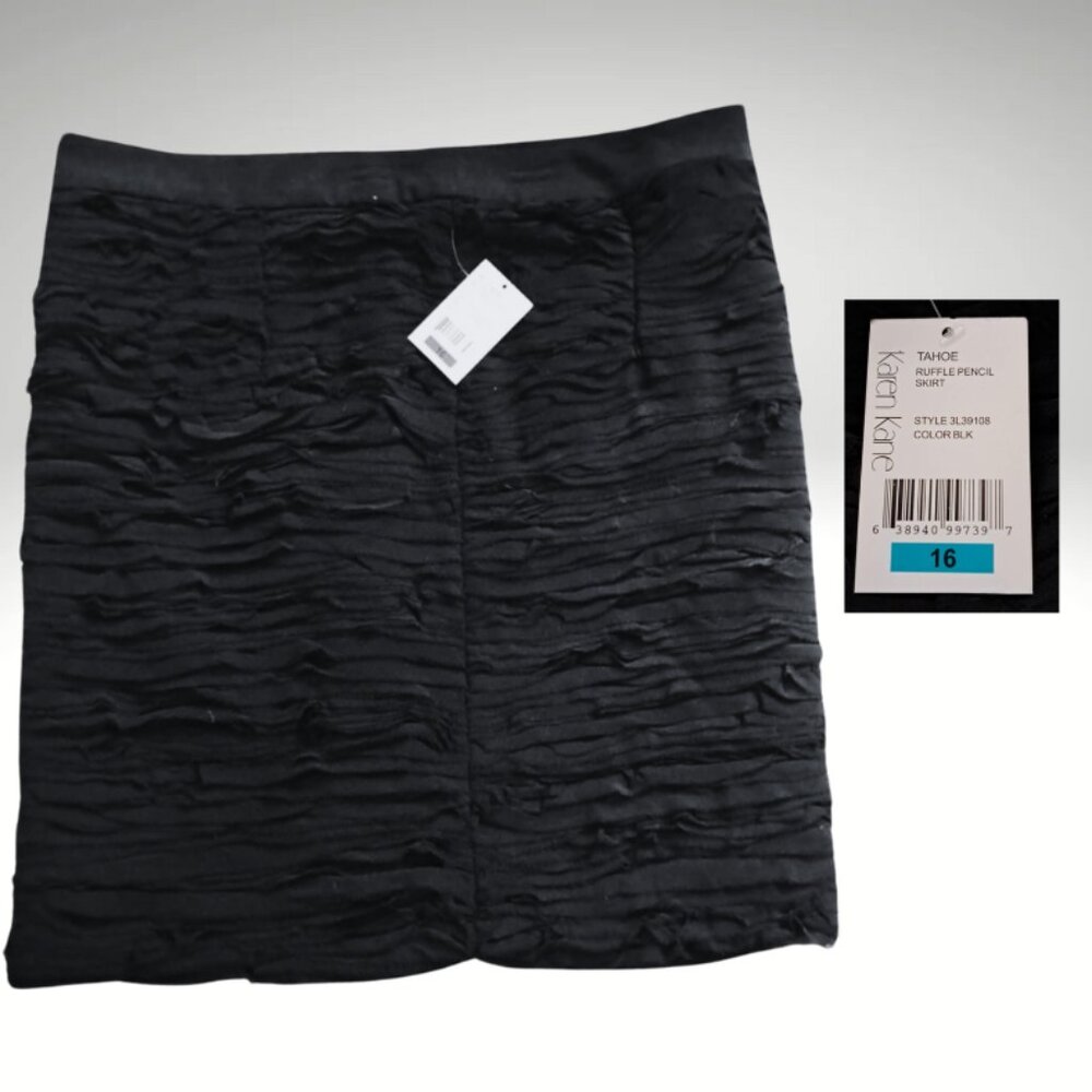 NWT Karen Kane black ruffled pencil skirt, sz 16